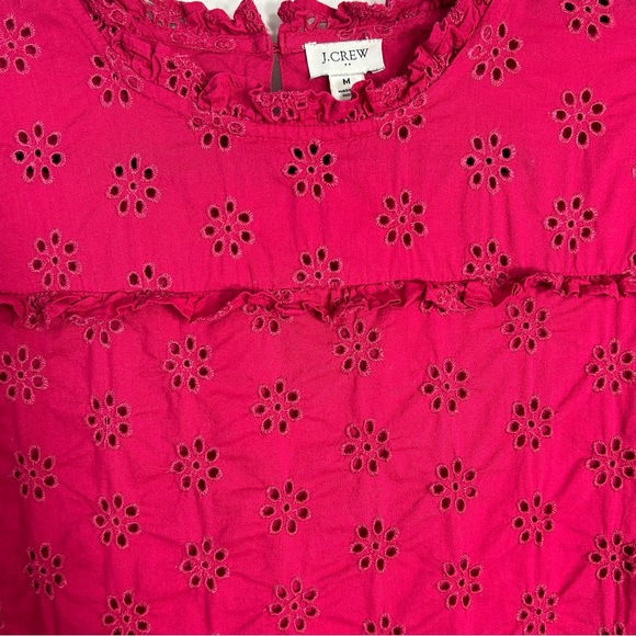 J Crew Smocked Eyelet Embroidered Peasant Cottagecore Coquette Romantic Top Sz M - Picture 3 of 11
